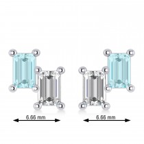Bar Aquamarine & Diamond Baguette Earrings 14k White Gold (1.10 ctw)