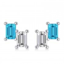 Bar Blue Diamond & Diamond Baguette Earrings 14k White Gold (1.20 ctw)