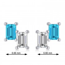 Bar Blue Diamond & Diamond Baguette Earrings 14k White Gold (1.20 ctw)