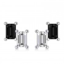 Bar Black Diamond & Diamond Baguette Earrings 14k White Gold (1.20 ctw)