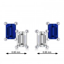 Bar Blue Sapphire & Diamond Baguette Earrings 14k White Gold (1.70 ctw)