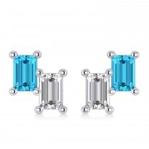 Bar Blue Topaz & Diamond Baguette Earrings 14k White Gold (1.40 ctw)