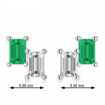 Bar Emerald & Diamond Baguette Earrings 14k White Gold (1.20 ctw)