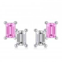 Bar Pink Sapphire & Diamond Baguette Earrings 14k White Gold (1.70 ctw)