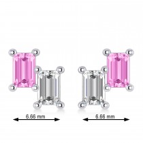 Bar Pink Sapphire & Diamond Baguette Earrings 14k White Gold (1.70 ctw)