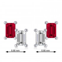 Bar Ruby & Diamond Baguette Earrings 14k White Gold (1.70 ctw)