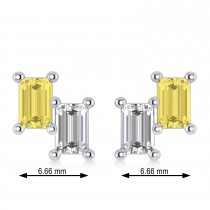 Bar Yellow Diamond & Diamond Baguette Earrings 14k White Gold (1.20 ctw)