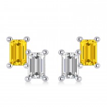 Bar Yellow Sapphire & Diamond Baguette Earrings 14k White Gold (1.70 ctw)
