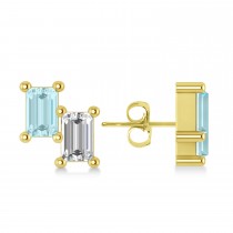 Bar Aquamarine & Diamond Baguette Earrings 14k Yellow Gold (1.10 ctw)