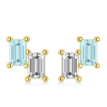 Bar Aquamarine & Diamond Baguette Earrings 14k Yellow Gold (1.10 ctw)
