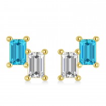 Bar Blue Diamond & Diamond Baguette Earrings 14k Yellow Gold (1.20 ctw)