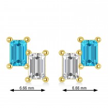 Bar Blue Diamond & Diamond Baguette Earrings 14k Yellow Gold (1.20 ctw)