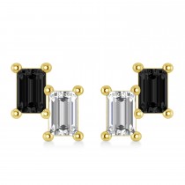 Bar Black Diamond & Diamond Baguette Earrings 14k Yellow Gold (1.20 ctw)