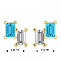Bar Blue Topaz & Diamond Baguette Earrings 14k Yellow Gold (1.40 ctw)