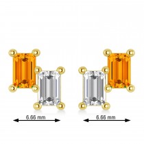 Bar Citrine & Diamond Baguette Earrings 14k Yellow Gold (1.30 ctw)