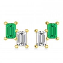 Bar Emerald & Diamond Baguette Earrings 14k Yellow Gold (1.20 ctw)