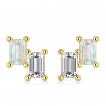 Bar Opal & Diamond Baguette Earrings 14k Yellow Gold (1.20 ctw)