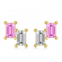 Bar Pink Sapphire & Diamond Baguette Earrings 14k Yellow Gold (1.70 ctw)