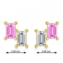 Bar Pink Sapphire & Diamond Baguette Earrings 14k Yellow Gold (1.70 ctw)