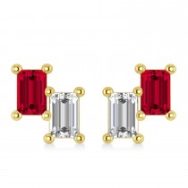 Bar Ruby & Diamond Baguette Earrings 14k Yellow Gold (1.70 ctw)