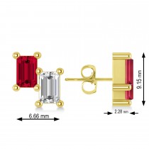 Bar Ruby & Diamond Baguette Earrings 14k Yellow Gold (1.70 ctw)