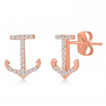 Diamond Accented Anchor Earrings 14k Rose Gold (0.20ct)