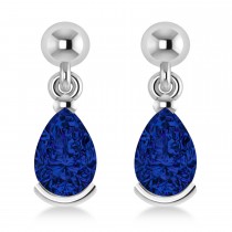 Blue Sapphire Dangling Pear Earrings 14k White Gold (2.00ct)