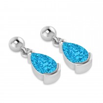 Blue Topaz Dangling Pear Earrings 14k White Gold (2.00ct)