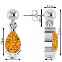 Citrine Dangling Pear Earrings 14k White Gold (2.00ct)