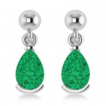 Emerald Dangling Pear Earrings 14k White Gold (2.00ct)