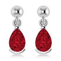 Ruby Dangling Pear Earrings 14k White Gold (2.00ct)