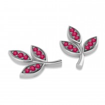 Ruby 3-Petal Leaf Earrings 14k White Gold (0.21ct)
