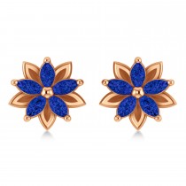 Blue Sapphire 5-Petal Flower Earrings 14k Rose Gold (1.40ct)