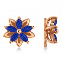 Blue Sapphire 5-Petal Flower Earrings 14k Rose Gold (1.40ct)