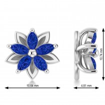 Blue Sapphire 5-Petal Flower Earrings 14k White Gold (1.40ct)