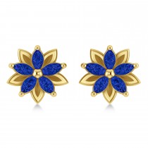 Blue Sapphire 5-Petal Flower Earrings 14k Yellow Gold (1.40ct)