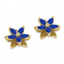 Blue Sapphire 5-Petal Flower Earrings 14k Yellow Gold (1.40ct)