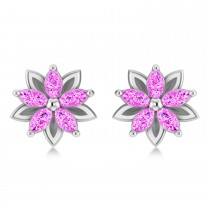 Pink Sapphire 5-Petal Flower Earrings 14k White Gold (1.40ct)