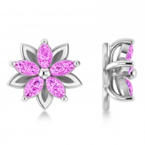 Pink Sapphire 5-Petal Flower Earrings 14k White Gold (1.40ct)