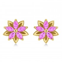 Pink Sapphire 5-Petal Flower Earrings 14k Yellow Gold (1.40ct)