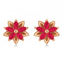 Ruby 5-Petal Flower Earrings 14k Rose Gold (1.40ct)