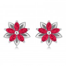Ruby 5-Petal Flower Earrings 14k White Gold (1.40ct)