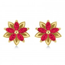 Ruby 5-Petal Flower Earrings 14k Yellow Gold (1.40ct)
