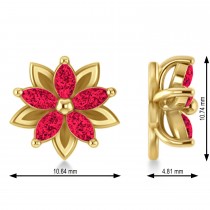 Ruby 5-Petal Flower Earrings 14k Yellow Gold (1.40ct)