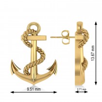 Anchor With Rope Earrings 14k Yellow Gold