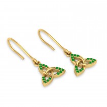 Tsavorite Celtic Knot Dangle Earrings 14k Yellow Gold (0.15ct)