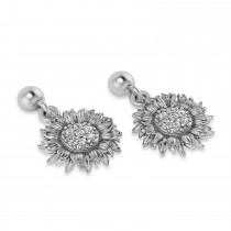 Diamond Sunflower Dangling Earrings 14k White Gold (0.14ct)