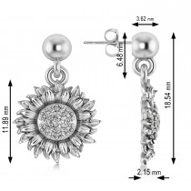 Diamond Sunflower Dangling Earrings 14k White Gold (0.14ct)