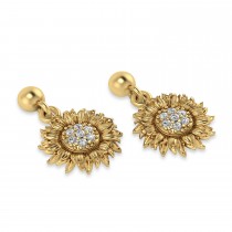 Diamond Sunflower Dangling Earrings 14k Yellow Gold (0.14ct)
