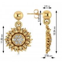 Diamond Sunflower Dangling Earrings 14k Yellow Gold (0.14ct)